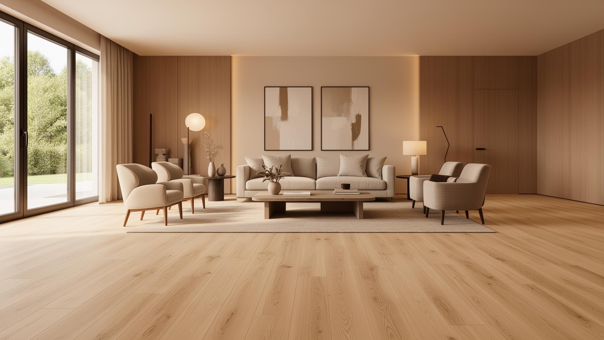 Modern living room with luxury vinyl plank flooring installed by Plank Pros in Denver, Colorado